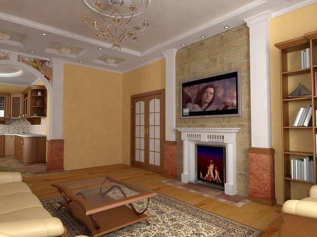 Интерьер гостиной с камином в частном доме | Студия «Мария Грин Дизайн» | Дзен